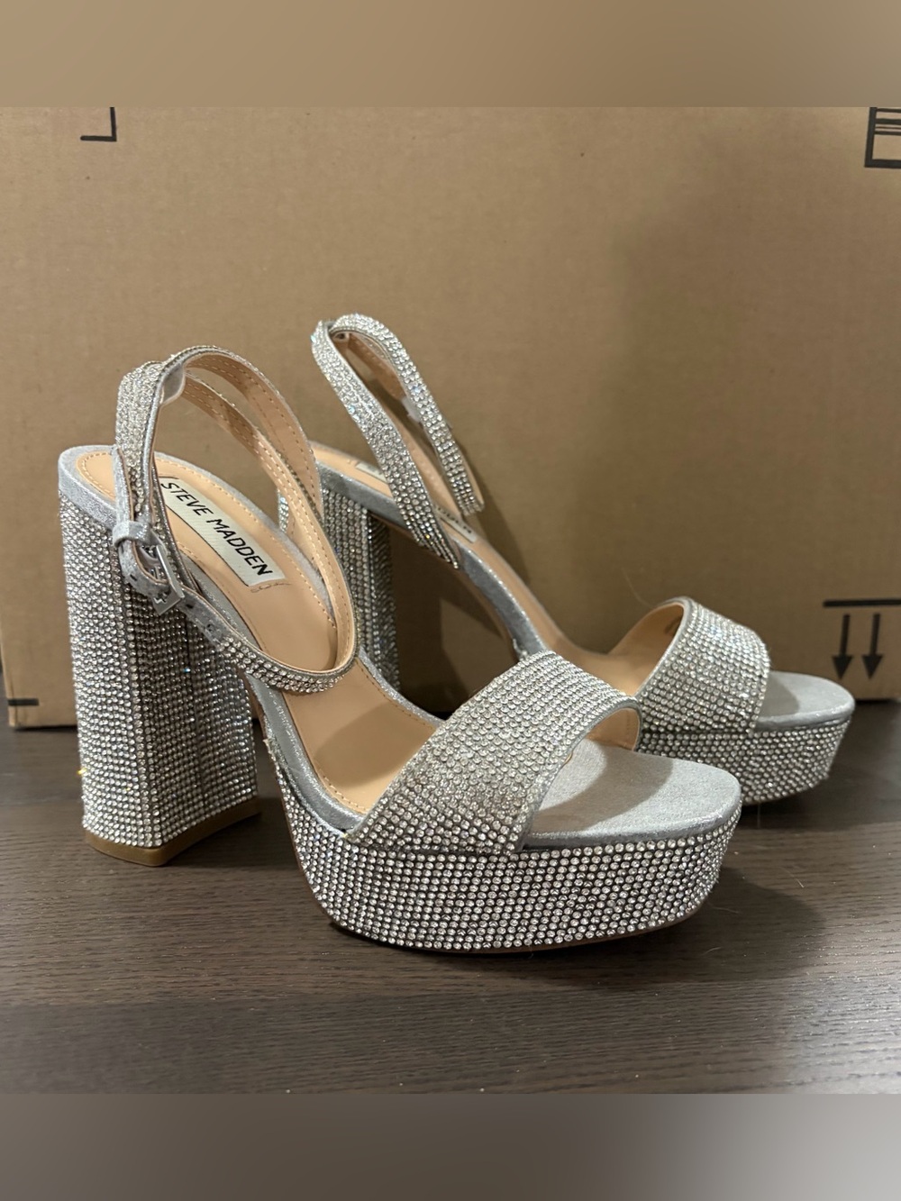 Steve Madden Silver Rhinestone Platform Heels Size 6M
